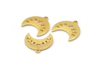 Gold Moon Charm, 6 Textured Gold Plated Brass Crescent Moon Phases Charms With 1 Loop (15x9x1mm) M01848