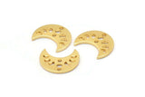 Gold Moon Charm, 6 Textured Gold Plated Brass Crescent Moon Phases Charms With 2 Holes (15x8x1mm) M01865