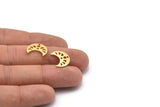 Gold Moon Charm, 6 Textured Gold Plated Brass Crescent Moon Phases Charms With 2 Holes (15x8x1mm) M01865