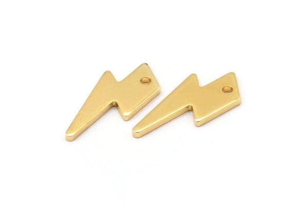 Gold Lightning Charm, 10 Gold Plated Brass Lightning Bolt Charms With 1 Hole, Earring Findings (17x8x1mm) M01697