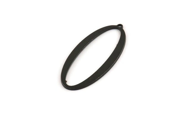 Black Oval Charm, 6 Oxidized Black Brass Oval Charms With 1 Loop (39x18x1mm) D1576