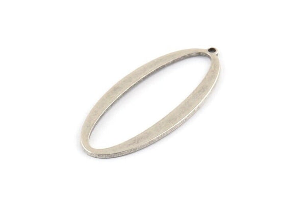 Silver Oval Charm, 6 Antique Silver Plated Brass Oval Charms With 1 Loop (39x18x1mm) D1576