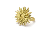 Brass Ring Settings, Raw Brass Adjustable Sunflower Rings - Pad Size 6mm N0739