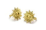 Brass Ring Settings, Raw Brass Adjustable Sunflower Rings - Pad Size 6mm N0739