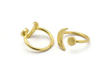 Universe Cosmos Ring - Raw Brass Moon And Planet Rings - Round Cabochon Size: 6mm N0127