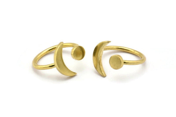 Universe Cosmos Ring - Raw Brass Moon And Planet Rings - Round Cabochon Size: 6mm N0127