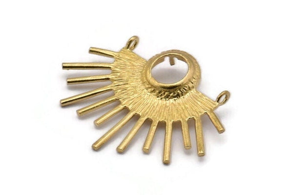 Moon and Sun, 2 Raw Brass Moon and Semi Sun Ethnic Pendants With 2 Loops and 8.5mm Pad, Findings, Charms (37x28x1.2mm) BS 1935