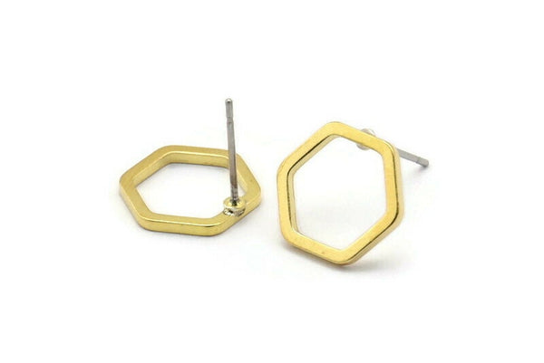 Brass Hexagon Earring, 10 Raw Brass Hexagon Stud Earrings (12x1.2mm) D1649 A1411
