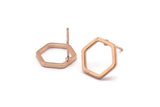 Rose Gold Hexagon Earring, 4 Rose Gold Plated Brass Hexagon Stud Earrings (12x1.2mm) D1649 A1411
