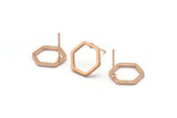 Rose Gold Hexagon Earring, 4 Rose Gold Plated Brass Hexagon Stud Earrings (12x1.2mm) D1649 A1411
