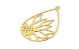 Brass Drop Charm, 10 Raw Brass Flower Charms With 1 Loop, Findings (47x30x0.30mm) D1675
