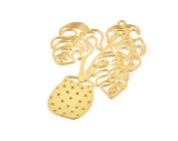 Gold Flower Charm, 4 Gold Plated Brass Flower Charms With 1 Loop, Findings (52x33x0.30mm) D1677