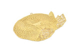 Gold Fox Charm, 1 Gold Plated Brass Fox Charm With 1 Loop, Finding (62x82x0.30mm) D1681