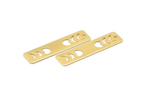 Gold Rectangle Charm, 4 Gold Plated Brass Moon Phases Charms With 1 Hole, Stamping Blanks (40x10x0.80mm) M01825