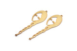 Gold Face Charm, 2 Gold Plated Brass Face Charms With 2 Loops, Pendants, Earrings, Findings (53x16x1mm) D0639 Q0738