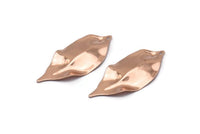 Rose Gold Leaf Charm, 4 Rose Gold Plated Brass Leaf Charms With 1 Hole, Earrings (35x16x0.40mm) D0572