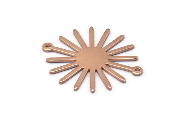 Rose Gold Sun Charm, 4 Rose Gold Plated Brass Sun Connectors With 2 Loops, Pendants (29x25x0.80mm) M01655 H0600