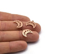 Rose Gold Moon Charm, 6 Textured Rose Gold Plated Brass Crescent Moon Phases Charms With 1 Loop (15x9x1mm) M01848