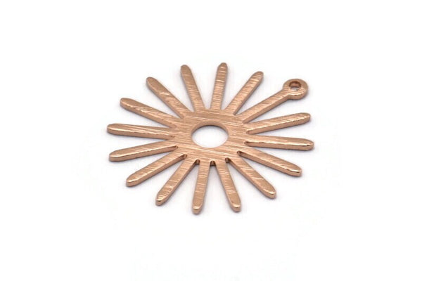 Rose Gold Sun Charm, 4 Textured Rose Gold Plated Brass Sun Charms With 1 Loop (27x0.80mm)  M01646 H0899
