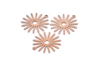 Rose Gold Sun Charm, 4 Textured Rose Gold Plated Brass Sun Charms With 1 Loop (27x0.80mm)  M01646 H0899