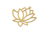 Brass Flower Charm, 10 Raw Brass Lotus Flower Charms With 1 Loop, Findings (37x33x0.40mm) D1693
