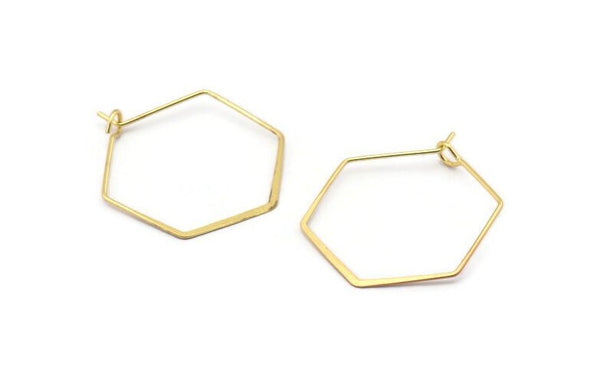 Gold Earring Wire, 10 Gold Plated Brass Hexagon Earring Wires (25x32mm) D1717