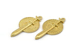 Brass Round Charm, 2 Raw Brass Vikings Sword Charms With 1 Loop, Pendants, Findings (35x18mm) N1944