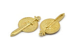 Brass Round Charm, 2 Raw Brass Vikings Sword Charms With 1 Loop, Pendants, Findings (35x18mm) N1944