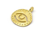 Brass Round Charm, 2 Raw Brass Eye Charms With 1 Loop, Pendants, Findings (25x21mm) N1943