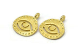 Brass Round Charm, 2 Raw Brass Eye Charms With 1 Loop, Pendants, Findings (25x21mm) N1943
