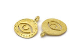 Brass Round Charm, 2 Raw Brass Eye Charms With 1 Loop, Pendants, Findings (25x21mm) N1943