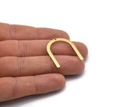 Gold U Shape Charm, 4 Textured Gold Plated Brass U Shaped Charms With 1 Hole (30x25x0.80mm) M02105