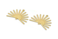 Gold Sun Charm, 4 Textured Gold Plated Brass Sun Charms With 2 Loops (22x30x0.80mm) M02275