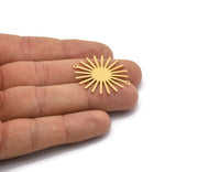 Gold Sun Charm, 4 Gold Plated Brass Sun Charms With 2 Loop (33x30x0.80mm) M02229