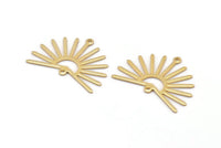 Gold Sun Charm, 4 Gold Plated Brass Sun Charms With 2 Loops (22x30x0.80mm) M02280
