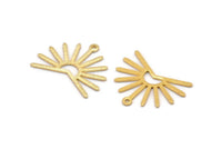Gold Sun Charm, 4 Textured Gold Plated Brass Sun Charms With 1 Loop (20x25x0.80mm) M02295