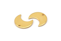 Gold Moon Charm, 4 Gold Plated Brass Crescent Moon Charms With 1 Hole (15x8x1mm) M01844