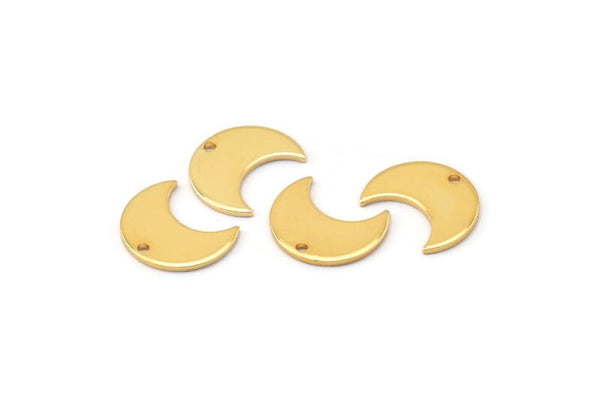Gold Moon Charm, 4 Gold Plated Brass Crescent Moon Charms With 1 Hole (15x8x1mm) M01844