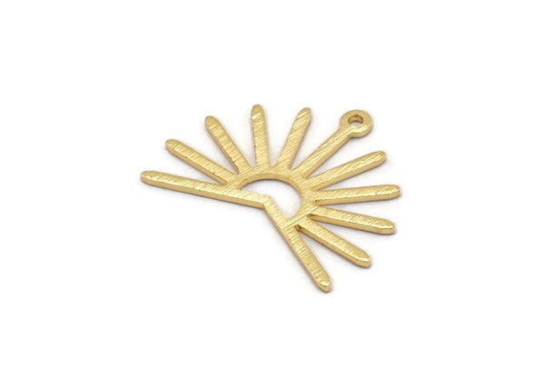 Gold Sun Charm, 4 Textured Gold Plated Brass Sun Charms With 1 Loop (20x25x0.80mm) M02295