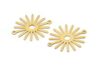Gold Sun Charm, 4 Gold Plated Brass Sun Connectors With 2 Loops, Pendants (29x25x0.80mm) M01641 Q0891