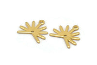 Gold Sun Charm, 4 Gold Plated Brass Sun Charms With 1 Loop And 1 Hole (13x15x0.80mm) M02260