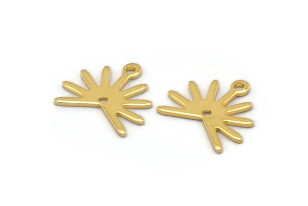Gold Sun Charm, 4 Gold Plated Brass Sun Charms With 1 Loop And 1 Hole (13x15x0.80mm) M02260