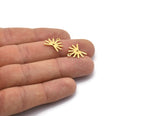Gold Sun Charm, 4 Gold Plated Brass Sun Charms With 1 Loop And 1 Hole (13x15x0.80mm) M02260