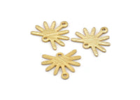 Gold Sun Charm, 8 Textured Gold Plated Brass Sun Charms With 2 Loops (13x15x0.80mm) M02259