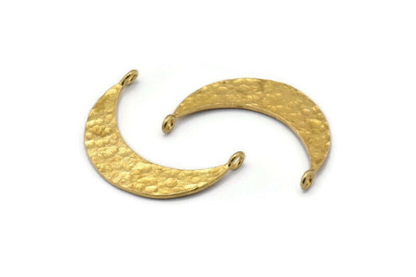 Hammered Crescent Pendant, 3 Raw Brass Hammered Crescent Pendants With 2 Loops (29.5x7.5x1mm) BS 1895