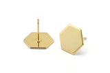 Gold Hexagon Earring, 4 Gold Plated Brass Hexagon Stud Earrings (12.5x0.80mm) A0954 A1337