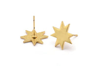 Gold Star Earring, 4 Gold Plated Brass Star Stud Earrings (13x1.2mm) N1538