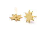 Gold Star Earring, 4 Gold Plated Brass Star Stud Earrings (13x1.2mm) N1538