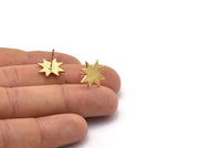 Gold Star Earring, 4 Gold Plated Brass Star Stud Earrings (13x1.2mm) N1538