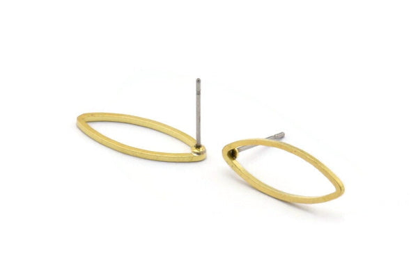 Brass Marquise Earring, 12 Raw Brass Marquise Stud Earrings (8x20x0.80mm) D0041 A1365